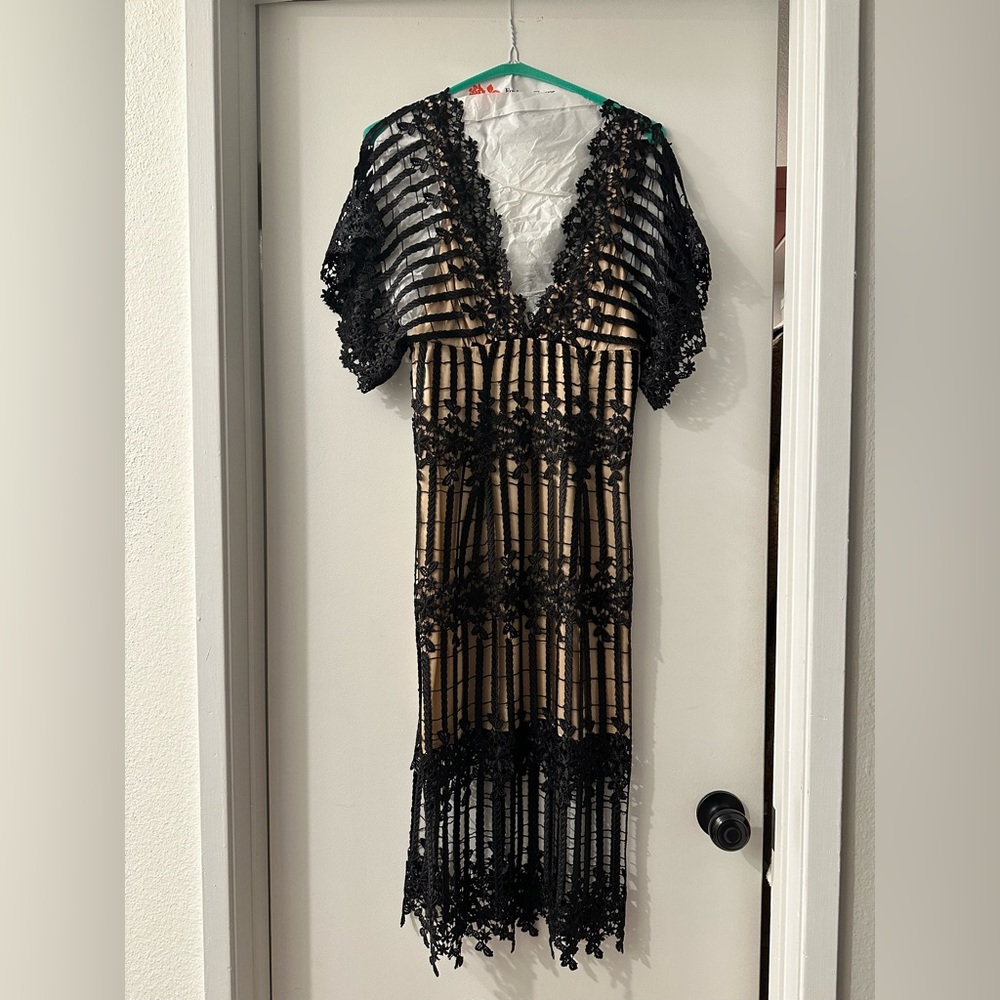 Free People Lace & Silk Midi Dress